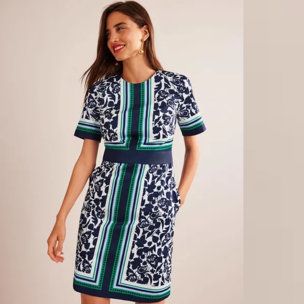 Boden Alexa Cotton floral geometric print shift dress